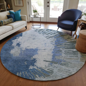 Homeroots 3' Denim Blue Abstract Area Rug – Stylish Washable Design For Indoor & Outdoor Spaces, Durable & Chic 8' Round Polyester 579837