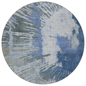 Homeroots 3' Denim Blue Abstract Area Rug – Stylish Washable Design For Indoor & Outdoor Spaces, Durable & Chic 8' Round Polyester 579837