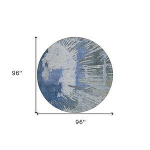 Homeroots 3' Denim Blue Abstract Area Rug – Stylish Washable Design For Indoor & Outdoor Spaces, Durable & Chic 8' Round Polyester 579837