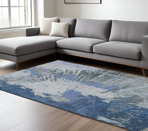 Homeroots 3' Denim Blue Abstract Area Rug – Stylish Washable Design For Indoor & Outdoor Spaces, Durable & Chic 8' X 10' Polyester 579838
