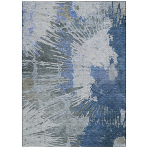 Homeroots 3' Denim Blue Abstract Area Rug – Stylish Washable Design For Indoor & Outdoor Spaces, Durable & Chic 8' X 10' Polyester 579838
