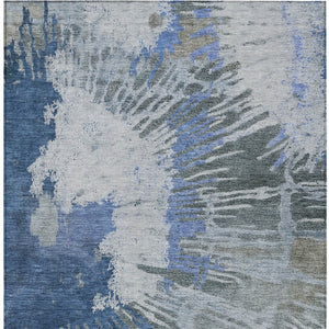 Homeroots 3' Denim Blue Abstract Area Rug – Stylish Washable Design For Indoor & Outdoor Spaces, Durable & Chic 9' X 12' Polyester 579839