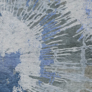 Homeroots 3' Denim Blue Abstract Area Rug – Stylish Washable Design For Indoor & Outdoor Spaces, Durable & Chic 9' X 12' Polyester 579839