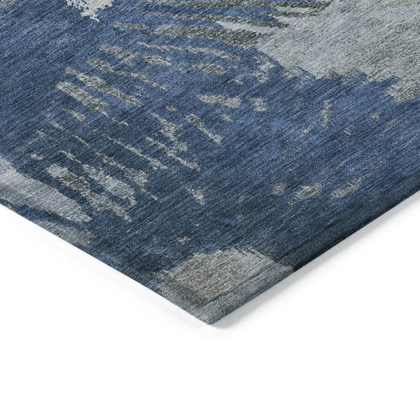 Homeroots 3' Denim Blue Abstract Area Rug – Stylish Washable Design For Indoor & Outdoor Spaces, Durable & Chic 10' X 14' Polyester 579840