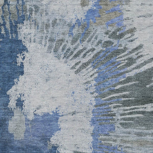 Homeroots 3' Denim Blue Abstract Area Rug – Stylish Washable Design For Indoor & Outdoor Spaces, Durable & Chic 10' X 14' Polyester 579840