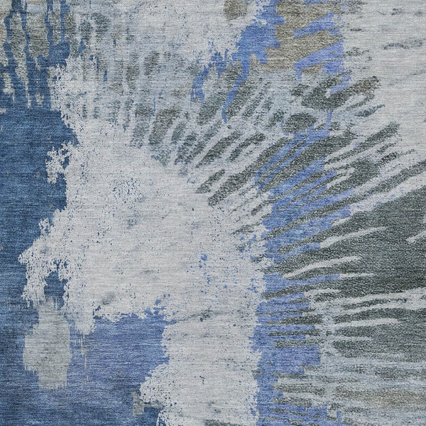 Homeroots 3' Denim Blue Abstract Area Rug – Stylish Washable Design For Indoor & Outdoor Spaces, Durable & Chic 10' X 14' Polyester 579840