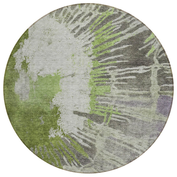 HomeRoots 5' Abstract Olive Green Area Rug – Stylish, Washable, Durable for Indoor & Outdoor Spaces 8' Round 579849