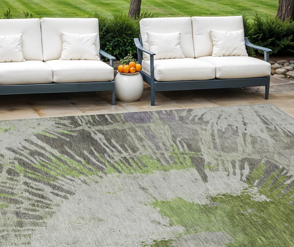 HomeRoots 9' Olive Green Abstract Washable Area Rug – Stylish, Durable, and Versatile for Indoor & Outdoor Use 9' X 12' 579851