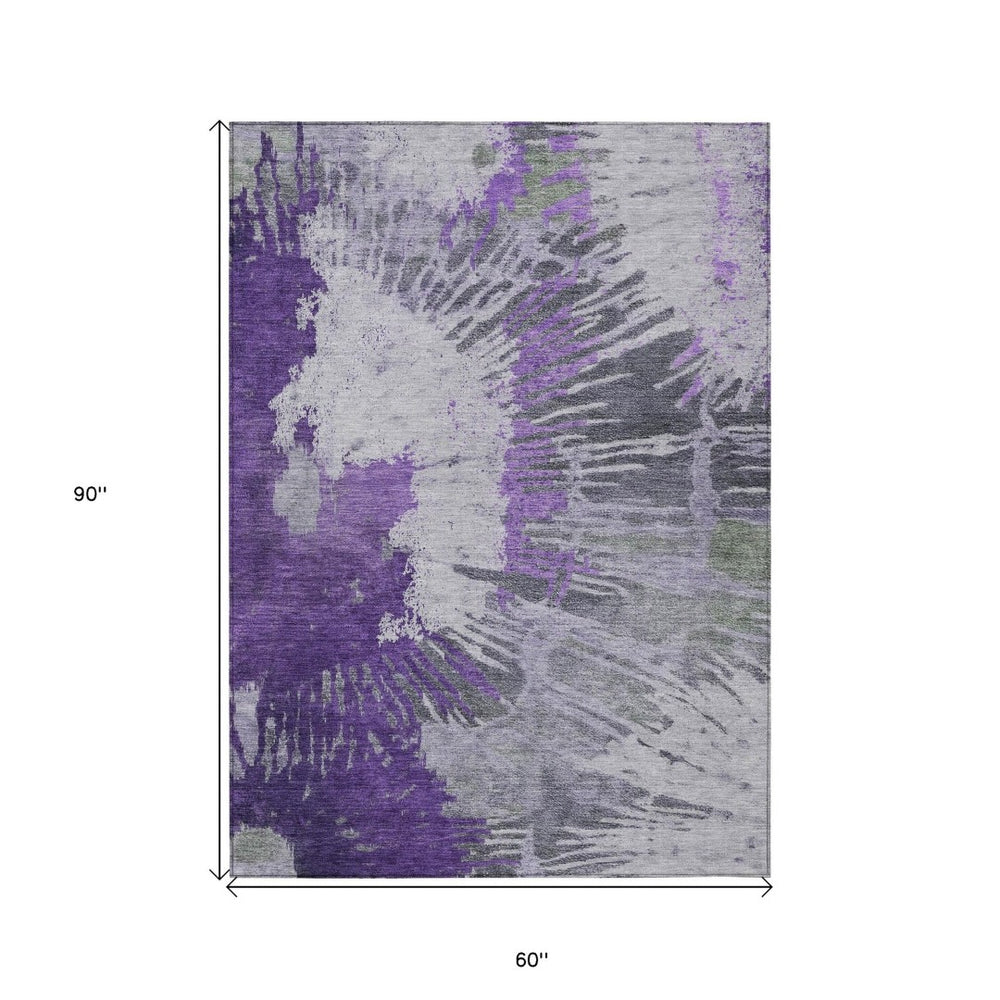 HomeRoots 5' Vibrant Purple Lilac and Eggplant Abstract Area Rug - Durable Indoor Outdoor Design for All Spaces 5' X 8' 579854