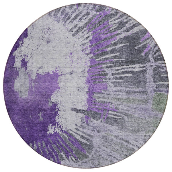 HomeRoots 5' Vibrant Purple Lilac and Eggplant Abstract Area Rug - Durable Indoor Outdoor Design for All Spaces 8' Round 579855