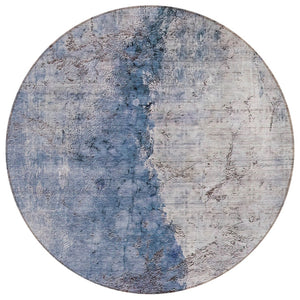 HomeRoots 5' Navy Blue and Gray Abstract Washable Area Rug – Versatile Indoor/Outdoor Design for Any Space 8' Round 579861