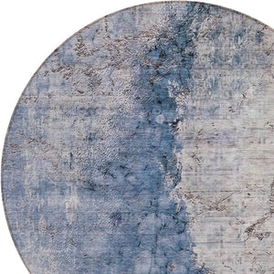 HomeRoots 5' Navy Blue and Gray Abstract Washable Area Rug – Versatile Indoor/Outdoor Design for Any Space 8' Round 579861