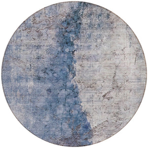 HomeRoots 5' Navy Blue and Gray Abstract Washable Area Rug – Versatile Indoor/Outdoor Design for Any Space 8' Round 579861
