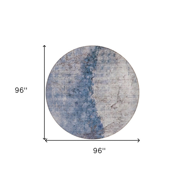HomeRoots 5' Navy Blue and Gray Abstract Washable Area Rug – Versatile Indoor/Outdoor Design for Any Space 8' Round 579861