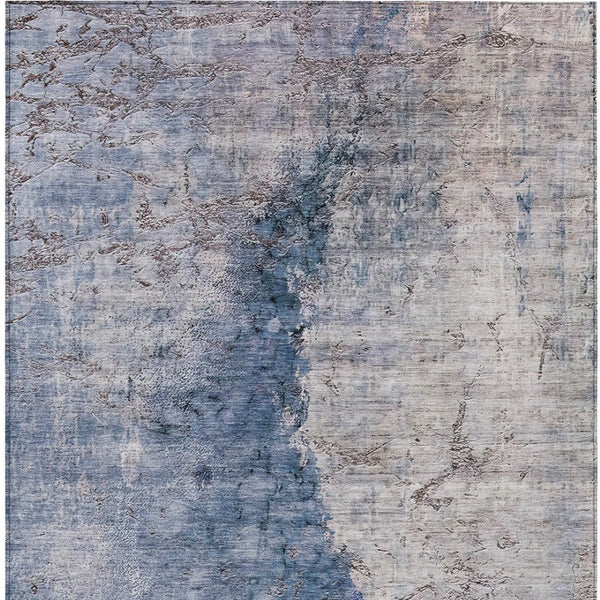 HomeRoots 5' Navy Blue and Gray Abstract Washable Area Rug – Versatile Indoor/Outdoor Design for Any Space 8' X 10' 579862