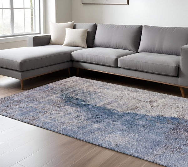 HomeRoots 5' Navy Blue and Gray Abstract Washable Area Rug – Versatile Indoor/Outdoor Design for Any Space 8' X 10' 579862