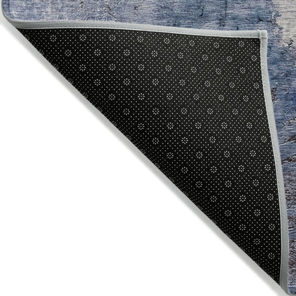HomeRoots 5' Navy Blue and Gray Abstract Washable Area Rug – Versatile Indoor/Outdoor Design for Any Space 8' X 10' 579862