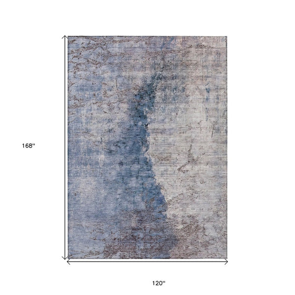 HomeRoots 5' Navy Blue and Gray Abstract Washable Area Rug – Versatile Indoor/Outdoor Design for Any Space 10' X 14' 579864