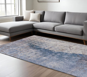 HomeRoots 5' Navy Blue and Gray Abstract Washable Area Rug – Versatile Indoor/Outdoor Design for Any Space 10' X 14' 579864