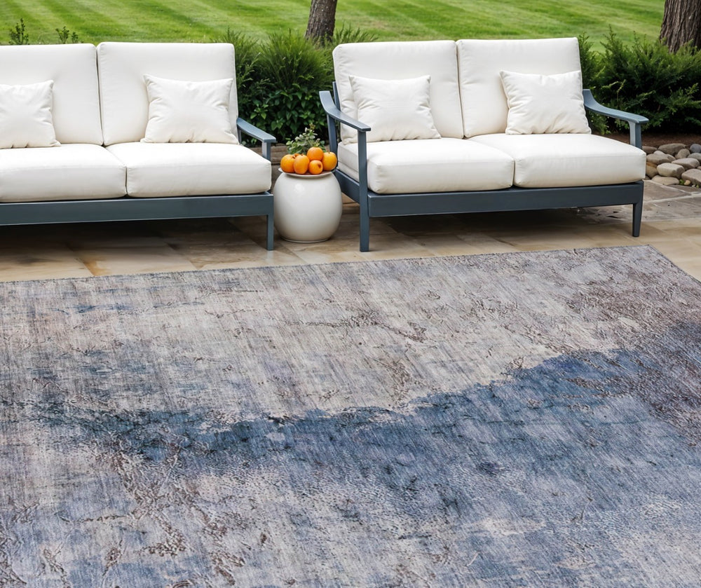 HomeRoots 5' Navy Blue and Gray Abstract Washable Area Rug – Versatile Indoor/Outdoor Design for Any Space 10' X 14' 579864