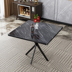 English Elm Square Mid Century Dining Table with Faux Marble Top, Waterproof Scratch-Resistant MDF Surface, Durable Iron Frame for Compact Kitchens and Stylish Small Dining Rooms Black W578P242962