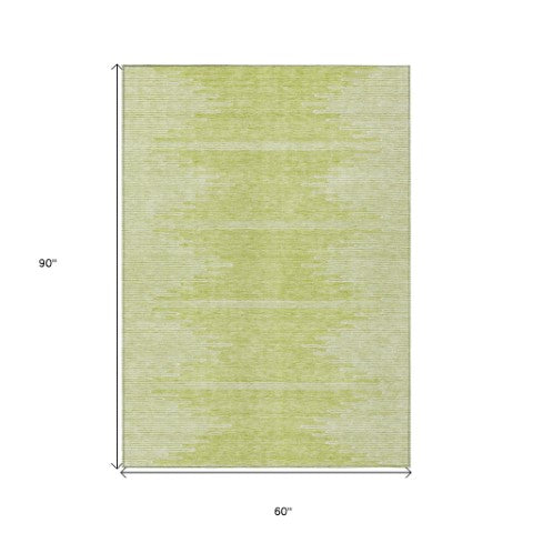 Homeroots 3' Stylish Artichoke Green Ivory Abstract Washable Area Rug For Indoor And Outdoor Spaces 5' X 8' Polyester 579872