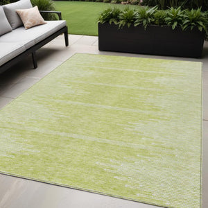 Homeroots 3' Stylish Artichoke Green Ivory Abstract Washable Area Rug For Indoor And Outdoor Spaces 5' X 8' Polyester 579872