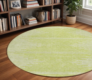Homeroots 3' Stylish Artichoke Green Ivory Abstract Washable Area Rug For Indoor And Outdoor Spaces 8' Round Polyester 579873