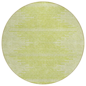 HomeRoots 5' Artichoke Green and Ivory Abstract Area Rug – Stylish, Washable, Durable for Indoor & Outdoor Use 8' Round 579873