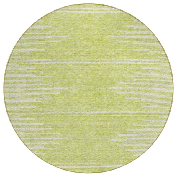 HomeRoots 5' Artichoke Green and Ivory Abstract Area Rug – Stylish, Washable, Durable for Indoor & Outdoor Use 8' Round 579873