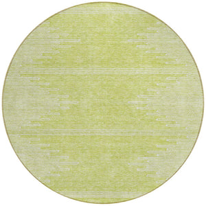 Homeroots 3' Stylish Artichoke Green Ivory Abstract Washable Area Rug For Indoor And Outdoor Spaces 8' Round Polyester 579873