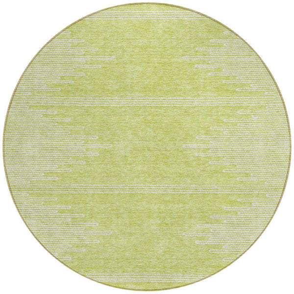 Homeroots 3' Stylish Artichoke Green Ivory Abstract Washable Area Rug For Indoor And Outdoor Spaces 8' Round Polyester 579873