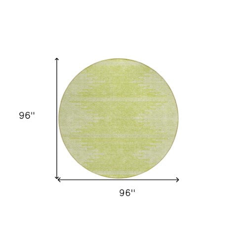 Homeroots 3' Stylish Artichoke Green Ivory Abstract Washable Area Rug For Indoor And Outdoor Spaces 8' Round Polyester 579873