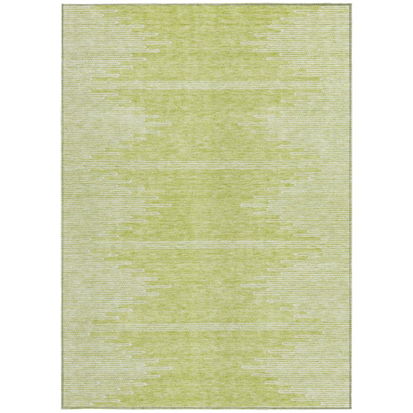 Homeroots 3' Stylish Artichoke Green Ivory Abstract Washable Area Rug For Indoor And Outdoor Spaces 9' X 12' Polyester 579875