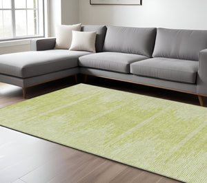 Homeroots 3' Stylish Artichoke Green Ivory Abstract Washable Area Rug For Indoor And Outdoor Spaces 9' X 12' Polyester 579875