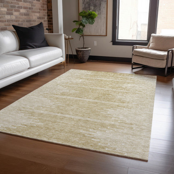 Homeroots 3' Stylish Artichoke Green Ivory Abstract Washable Area Rug For Indoor And Outdoor Spaces 3' X 5' Polyester 579877