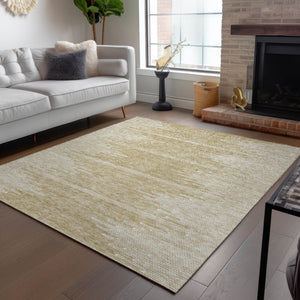Homeroots 3' Stylish Artichoke Green Ivory Abstract Washable Area Rug For Indoor And Outdoor Spaces 3' X 5' Polyester 579877