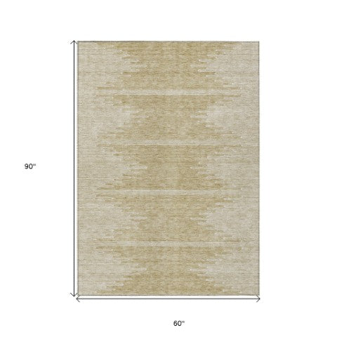 Homeroots 3' Stylish Artichoke Green Ivory Abstract Washable Area Rug For Indoor And Outdoor Spaces 5' X 8' Polyester 579878