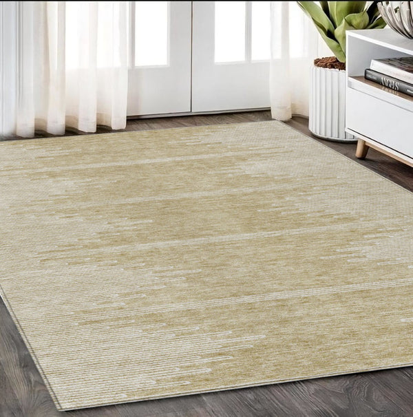 Homeroots 3' Stylish Artichoke Green Ivory Abstract Washable Area Rug For Indoor And Outdoor Spaces 5' X 8' Polyester 579878