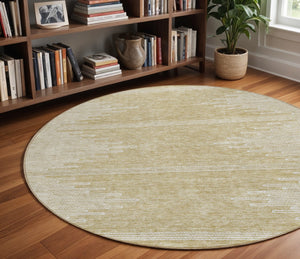 Homeroots 3' Stylish Artichoke Green Ivory Abstract Washable Area Rug For Indoor And Outdoor Spaces 8' Round Polyester 579879