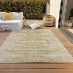 Homeroots 3' Stylish Artichoke Green Ivory Abstract Washable Area Rug For Indoor And Outdoor Spaces 8' X 10' Polyester 579880