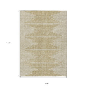 Homeroots 3' Stylish Artichoke Green Ivory Abstract Washable Area Rug For Indoor And Outdoor Spaces 9' X 12' Polyester 579881