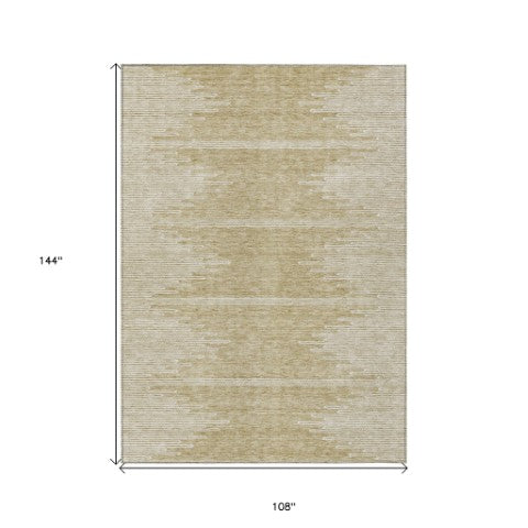 Homeroots 3' Stylish Artichoke Green Ivory Abstract Washable Area Rug For Indoor And Outdoor Spaces 9' X 12' Polyester 579881