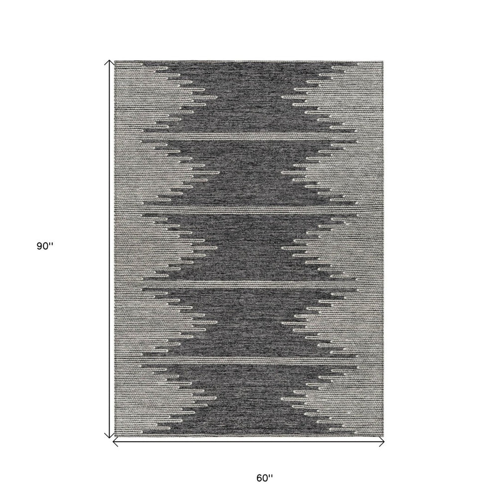 HomeRoots 5' Charcoal and Ivory Abstract Area Rug - Stylish, Washable, Durable for Indoor and Outdoor Use 5' X 8' 579884
