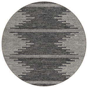 HomeRoots 5' Charcoal and Ivory Abstract Area Rug - Stylish, Washable, Durable for Indoor and Outdoor Use 8' Round 579885