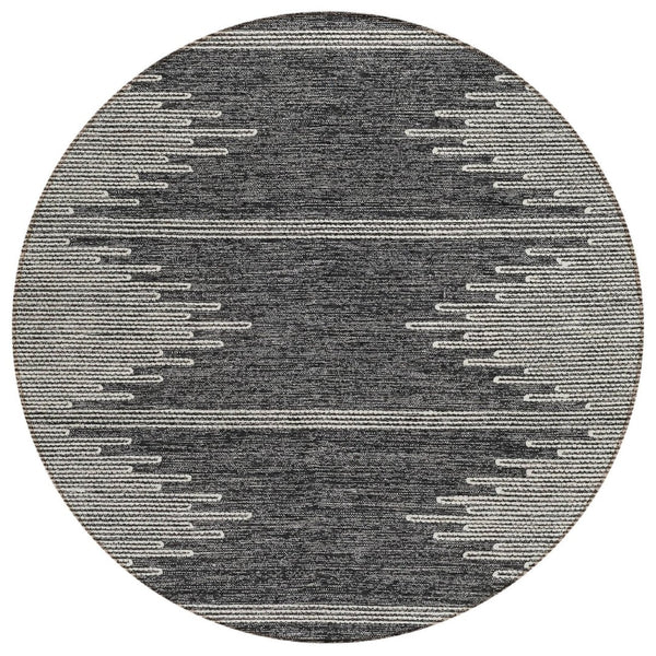 HomeRoots 5' Charcoal and Ivory Abstract Area Rug - Stylish, Washable, Durable for Indoor and Outdoor Use 8' Round 579885