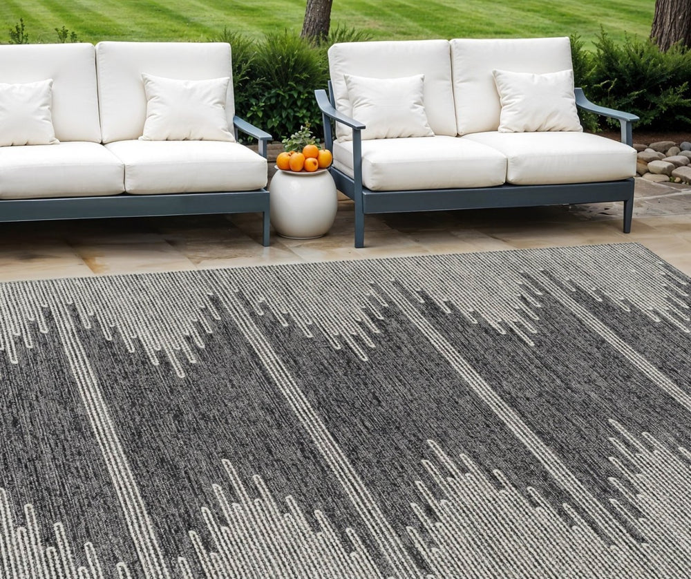 HomeRoots 9' Charcoal and Ivory Abstract Area Rug for Indoor Outdoor Use - Durable, Washable, and Stylish 9' X 12' 579887