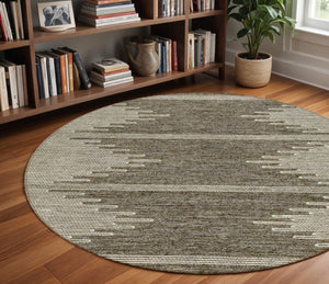 Homeroots 3' Stylish Artichoke Green Ivory Abstract Washable Area Rug For Indoor And Outdoor Spaces 8' Round Polyester 579891