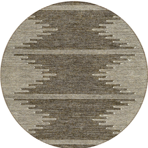 Homeroots 3' Stylish Artichoke Green Ivory Abstract Washable Area Rug For Indoor And Outdoor Spaces 8' Round Polyester 579891