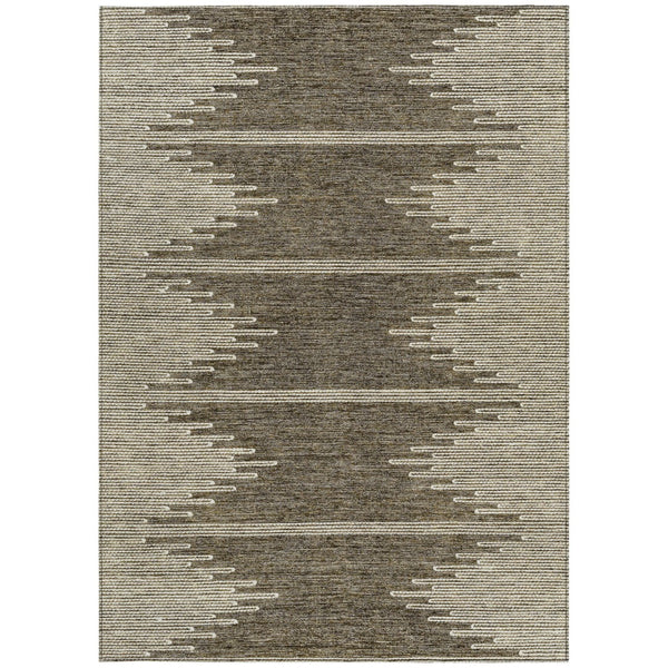 Homeroots 3' Stylish Artichoke Green Ivory Abstract Washable Area Rug For Indoor And Outdoor Spaces 8' X 10' Polyester 579892